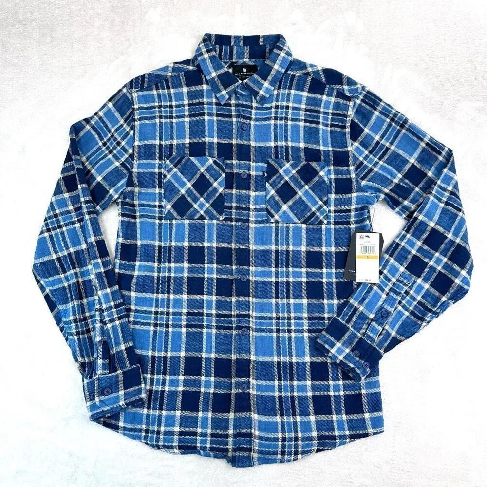 NEW! Junk Food Clothing Shirt Mens‎ Small Blue Plaid L/S Flannel Button Up
